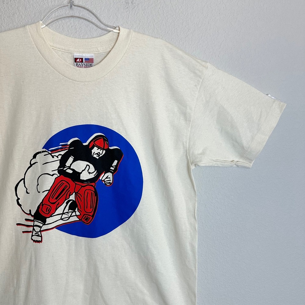 90s Bayside Heavy‎ Weight Football Graphic T-Shirt Mens Large Cream USA Cotton